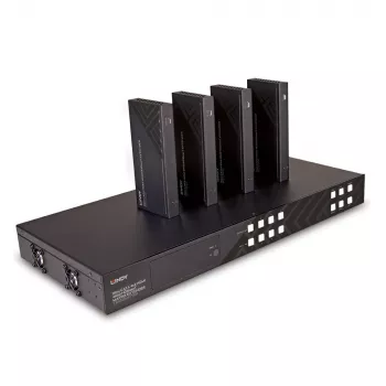 Lindy 150m Cat.6 4x4 HDMI 4K60 HDBaseT matricos plėtiklis, 3840 x 2160 pikseliai, AV siųstuvas ir imtuvas, 150 m, laidinis, juodas, HDCP