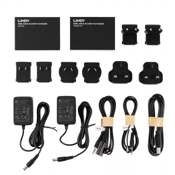 Lindy HDMI, KVM ir IR per IP plėstuvas, siųstuvas ir imtuvas, laidinis, 150 m, Cat5e, Cat6, juoda, metalas