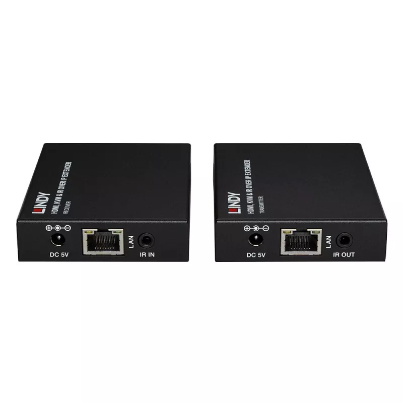Lindy HDMI, KVM ir IR per IP plėstuvas, siųstuvas ir imtuvas, laidinis, 150 m, Cat5e, Cat6, juoda, metalas