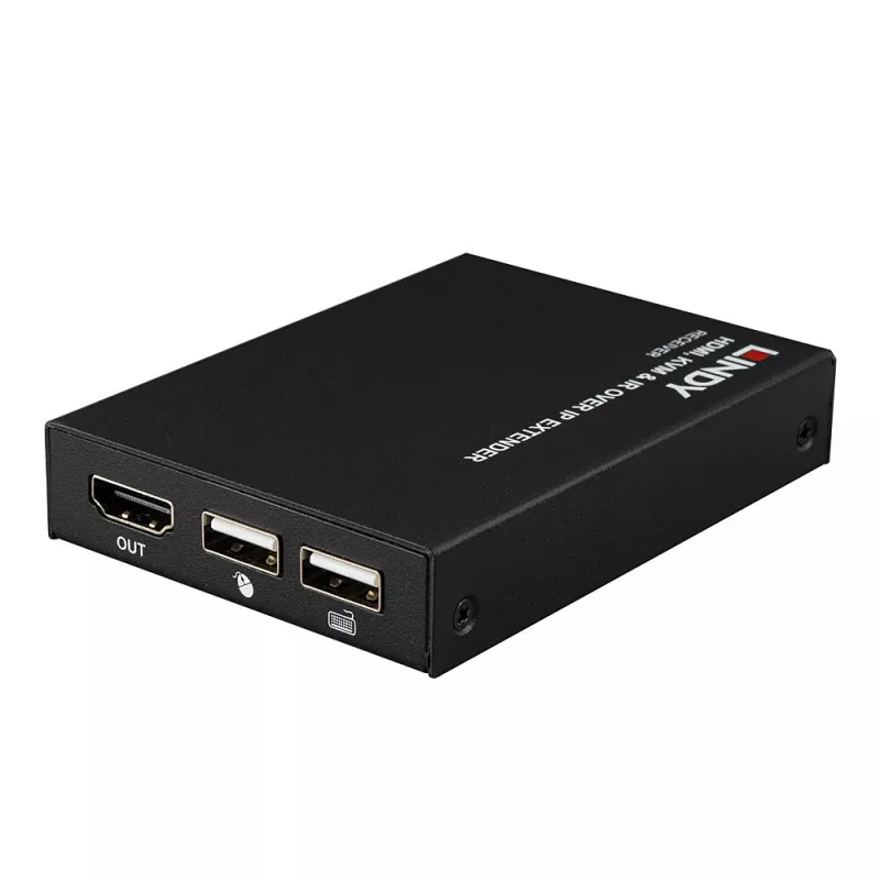Lindy HDMI, KVM ir IR per IP plėstuvas, Imtuvas, Siųstuvas ir imtuvas, Laidinis, 150 m, Cat5e, Cat6, Juoda, Metalas
