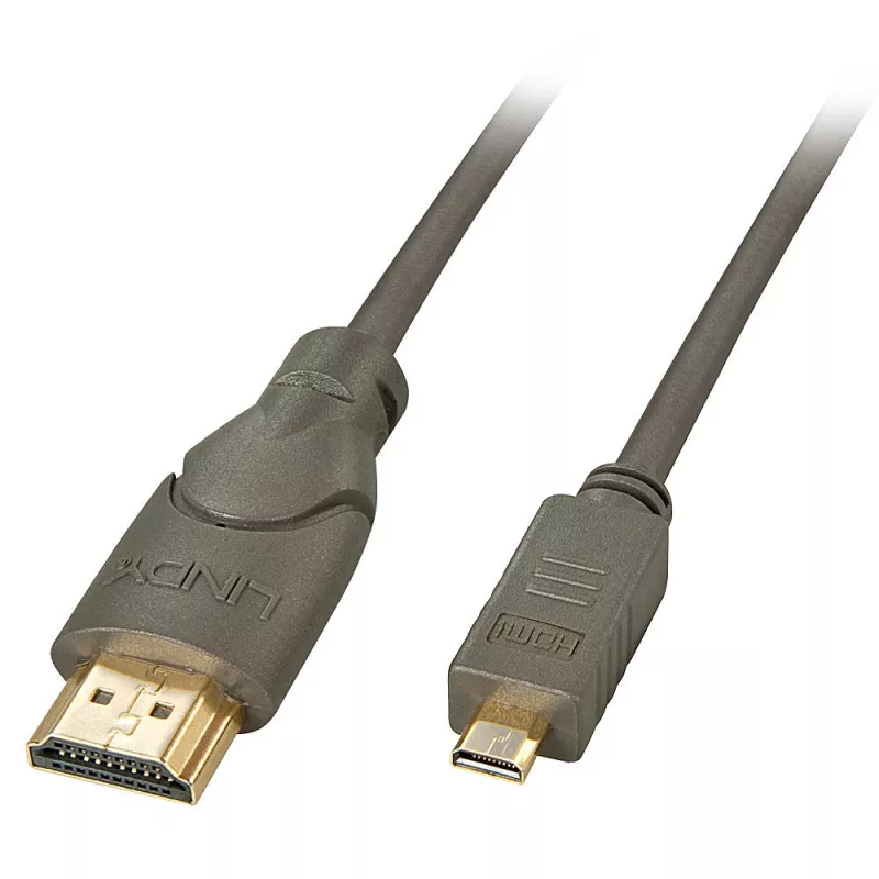 Lindy 0,5 m High Speed Micro HDMI į HDMI kabelis, 0,5 m, HDMI A tipo (standartinis), HDMI D tipo (Micro), 3D, 10,2 Gbit/s, juodas