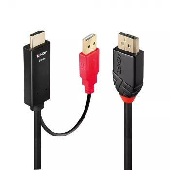 Lindy 0,5 m HDMI į DisplayPort kabelis, 0,5 m, DisplayPort, HDMI + USB, kištukas, lizdas, auksas