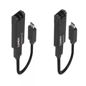 Lindy 100m šviesolaidinis USB 3.2 Type C ilgintuvas, tinklo siųstuvas ir imtuvas, 100 m, 10000 Mbit/s, šviesolaidis, USB 3.2 Gen 1 (3.1 Gen 1) Type-C, juoda