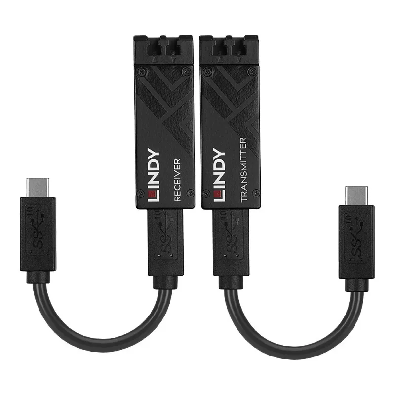 Lindy 100m šviesolaidinis USB 3.2 Type C ilgintuvas, tinklo siųstuvas ir imtuvas, 100 m, 10000 Mbit/s, šviesolaidis, USB 3.2 Gen 1 (3.1 Gen 1) Type-C, juoda