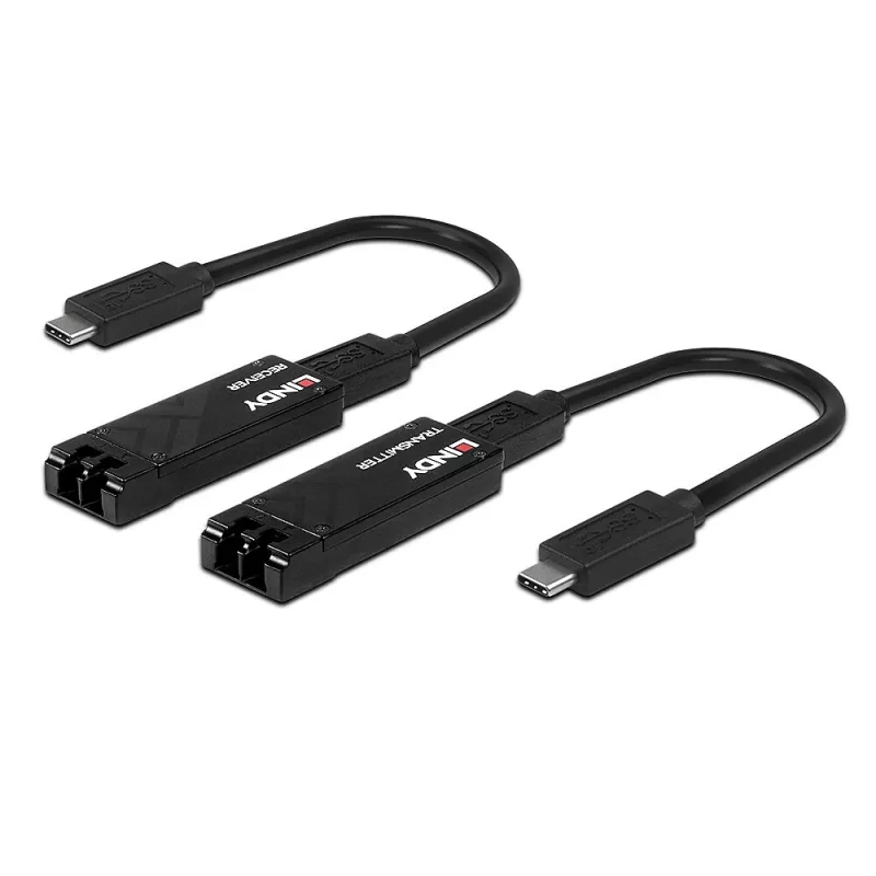 Lindy 100m šviesolaidinis USB 3.2 Type C ilgintuvas, tinklo siųstuvas ir imtuvas, 100 m, 10000 Mbit/s, šviesolaidis, USB 3.2 Gen 1 (3.1 Gen 1) Type-C, juoda