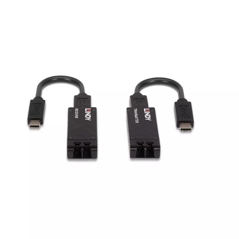Lindy 100m šviesolaidinis USB 3.2 Type C ilgintuvas, tinklo siųstuvas ir imtuvas, 100 m, 10000 Mbit/s, šviesolaidis, USB 3.2 Gen 1 (3.1 Gen 1) Type-C, juoda