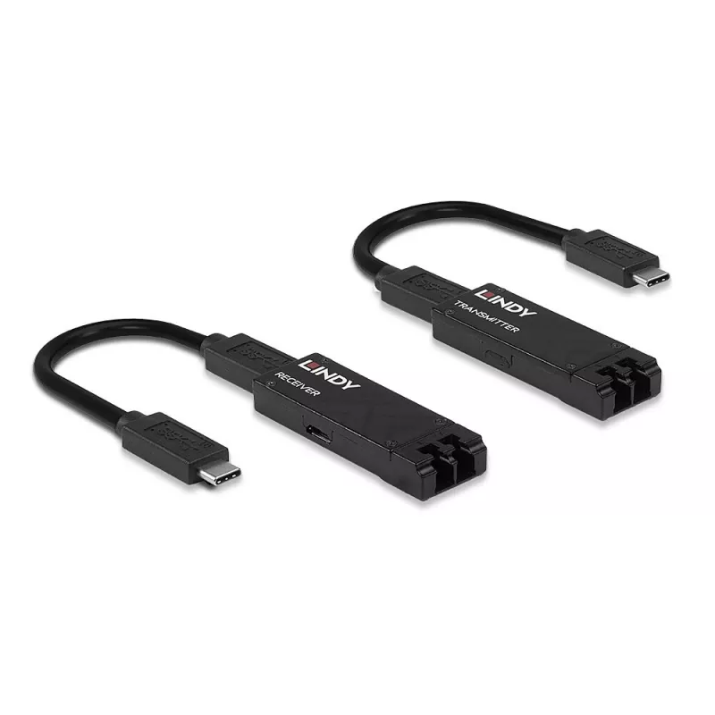Lindy 100m šviesolaidinis USB 3.2 Type C ilgintuvas, tinklo siųstuvas ir imtuvas, 100 m, 10000 Mbit/s, šviesolaidis, USB 3.2 Gen 1 (3.1 Gen 1) Type-C, juoda