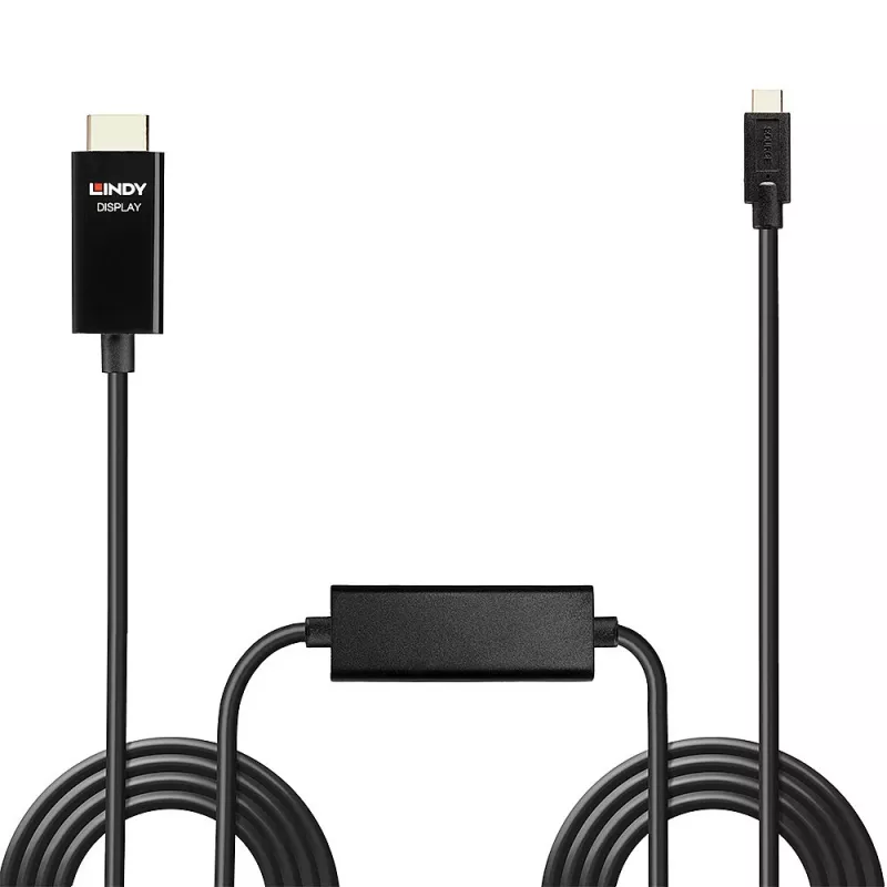 Lindy 10 m USB Type-C į HDMI 4K60 adapterio kabelis su HDR, 10 m, USB Type-C, HDMI Type A (standartinis), vyriškas, vyriškas, tiesus