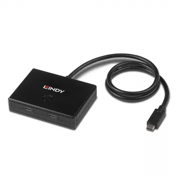 Lindy 2 prievadų USB 3.2 Gen 2 Type C dvikryptis perjungiklis, USB 3.2 Gen 1 (3.1 Gen 1) Type-C, USB 3.2 Gen 1 (3.1 Gen 1) Type-C, 5000 Mbit/s, juodas, 0,6 m, 85 mm