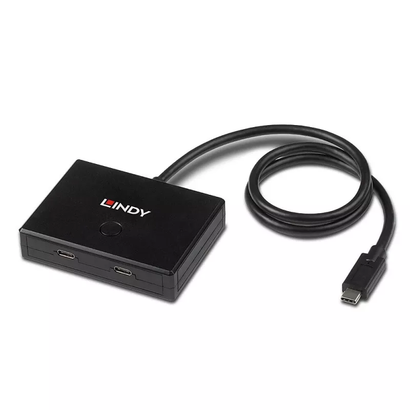 Lindy 2 prievadų USB 3.2 Gen 2 Type C dvikryptis perjungiklis, USB 3.2 Gen 1 (3.1 Gen 1) Type-C, USB 3.2 Gen 1 (3.1 Gen 1) Type-C, 5000 Mbit/s, juodas, 0,6 m, 85 mm