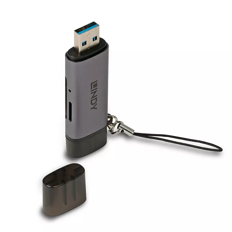 Lindy USB 3.2 Type C ir A SD / Micro SD kortelių skaitytuvas, MiniSD, SD, juoda, pilka, 5000 Mbit/s, USB 3.2 Gen 1 (3.1 Gen 1) A tipo / C tipo, 78,5 mm, 22,5 mm