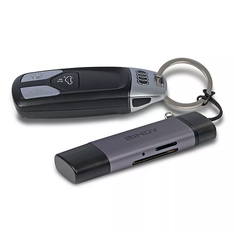 Lindy USB 3.2 Type C ir A SD / Micro SD kortelių skaitytuvas, MiniSD, SD, juoda, pilka, 5000 Mbit/s, USB 3.2 Gen 1 (3.1 Gen 1) A tipo / C tipo, 78,5 mm, 22,5 mm
