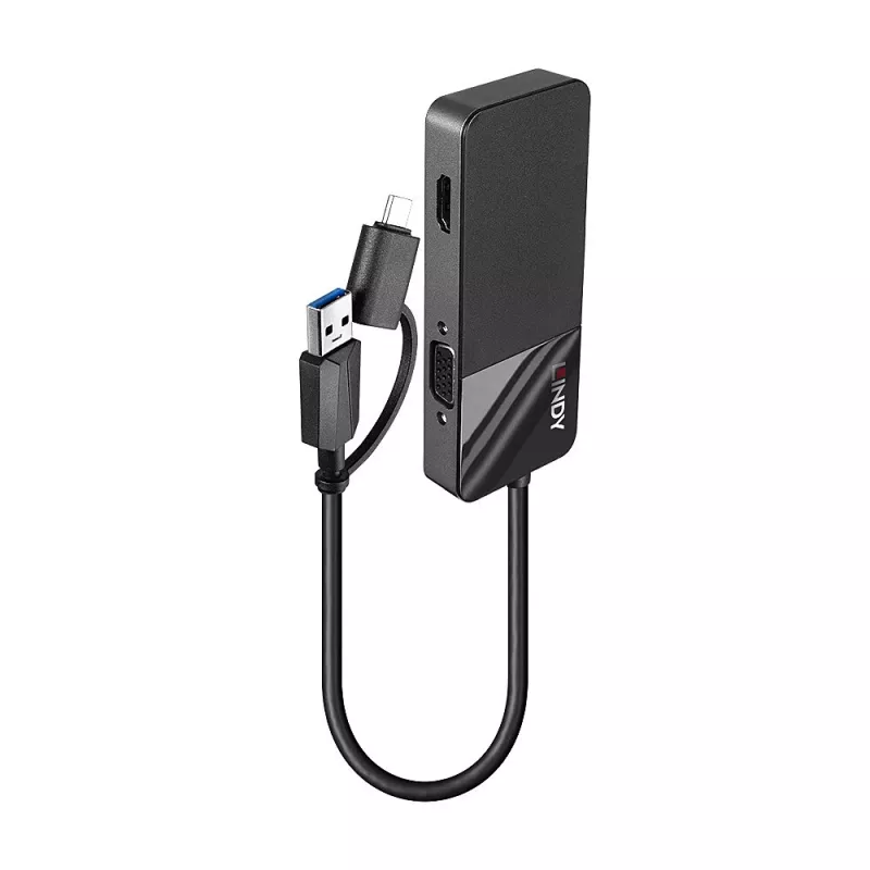 Lindy 43354 nešiojamojo kompiuterio dokas / prievadų daugintuvas USB 3.2 Gen 1 (3.1 Gen 1) Type-A + Type-C juodas