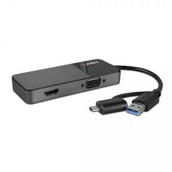 Lindy 43354 nešiojamojo kompiuterio dokas / prievadų daugintuvas USB 3.2 Gen 1 (3.1 Gen 1) Type-A + Type-C juodas