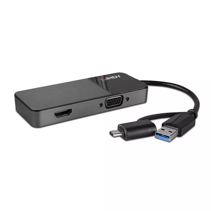 Lindy 43354 nešiojamojo kompiuterio dokas / prievadų daugintuvas USB 3.2 Gen 1 (3.1 Gen 1) Type-A + Type-C juodas
