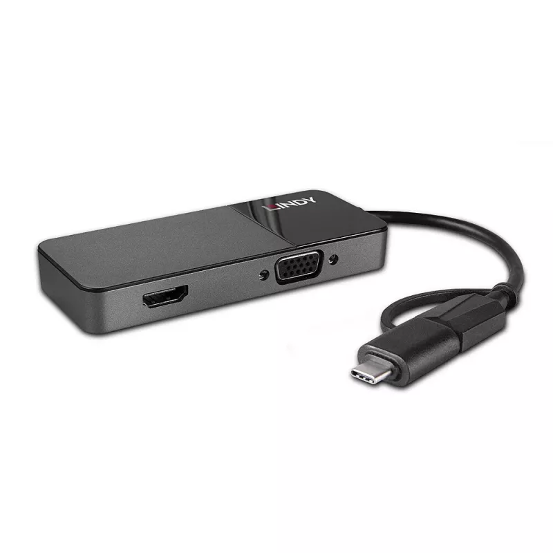 Lindy 43354 nešiojamojo kompiuterio dokas / prievadų daugintuvas USB 3.2 Gen 1 (3.1 Gen 1) Type-A + Type-C juodas
