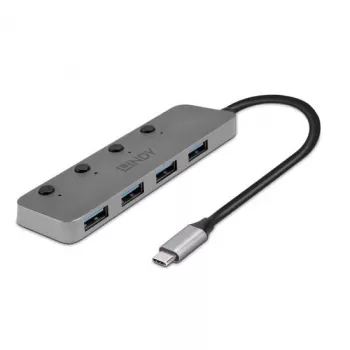 Lindy 4 prievadų USB 3.2 Type C šakotuvas su įjungimo/išjungimo jungikliais