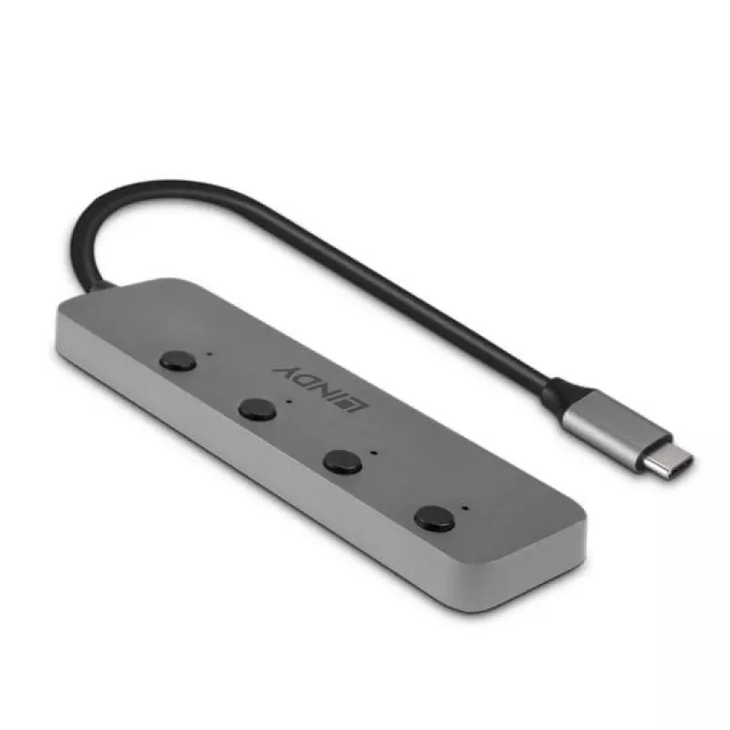 Lindy 4 prievadų USB 3.2 Type C šakotuvas su įjungimo/išjungimo jungikliais