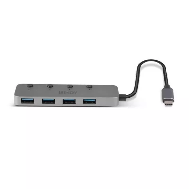 Lindy 4 prievadų USB 3.2 Type C šakotuvas su įjungimo/išjungimo jungikliais
