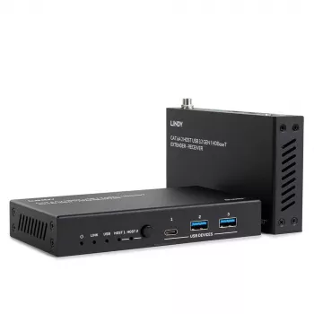 Lindy 100m Cat.6A 2 Host USB 3.2 Gen 1 HDBaseT plėtiklis, tinklo siųstuvas ir imtuvas, 100 m, 480 Mbit/s, Cat6a, VS6320, fosforinė bronza
