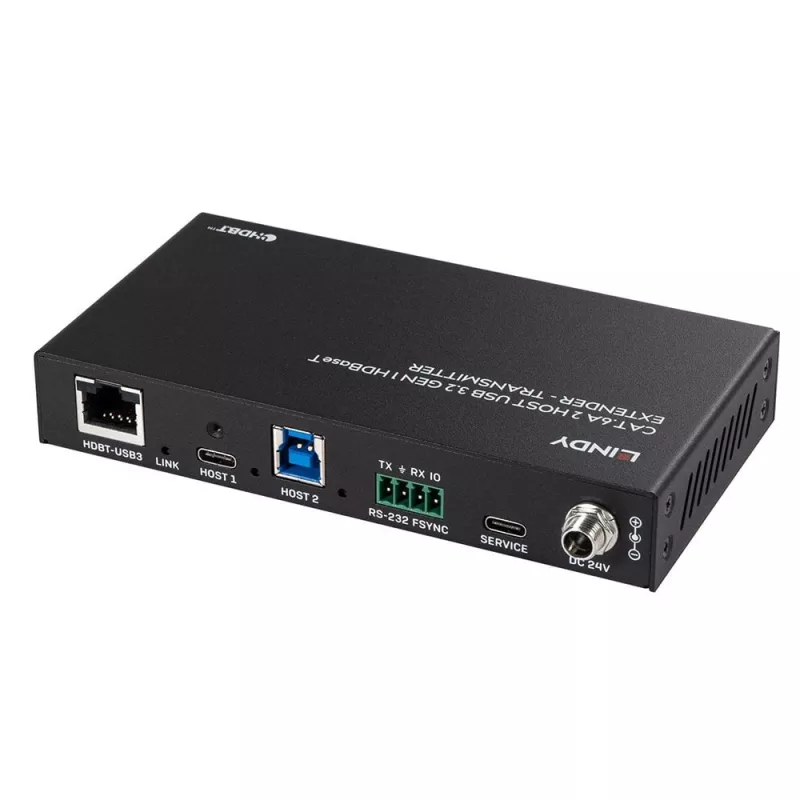 Lindy 100m Cat.6A 2 Host USB 3.2 Gen 1 HDBaseT plėtiklis, tinklo siųstuvas ir imtuvas, 100 m, 480 Mbit/s, Cat6a, VS6320, fosforinė bronza