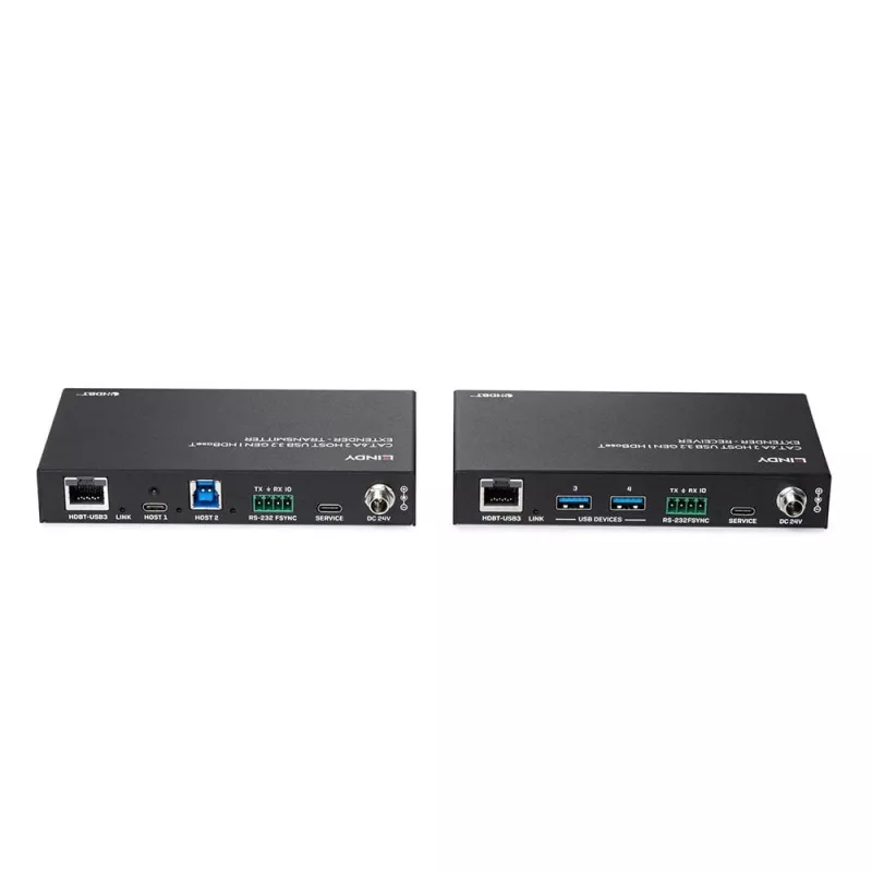 Lindy 100m Cat.6A 2 Host USB 3.2 Gen 1 HDBaseT plėtiklis, tinklo siųstuvas ir imtuvas, 100 m, 480 Mbit/s, Cat6a, VS6320, fosforinė bronza