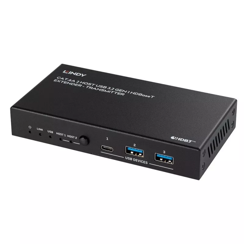Lindy 100m Cat.6A 2 Host USB 3.2 Gen 1 HDBaseT plėtiklis, tinklo siųstuvas ir imtuvas, 100 m, 480 Mbit/s, Cat6a, VS6320, fosforinė bronza
