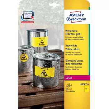 Lipnios etiketės Avery L6130-20 stačiakampės geltonos