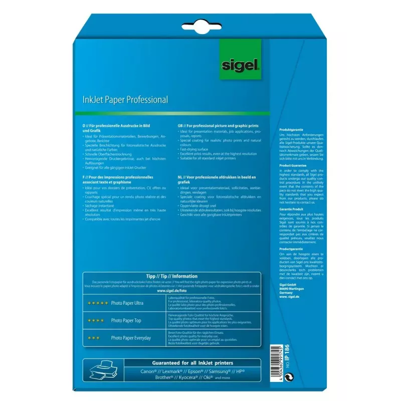 Spausdinimo popierius A4 Sigel IP186 matinis 25 lapai baltas