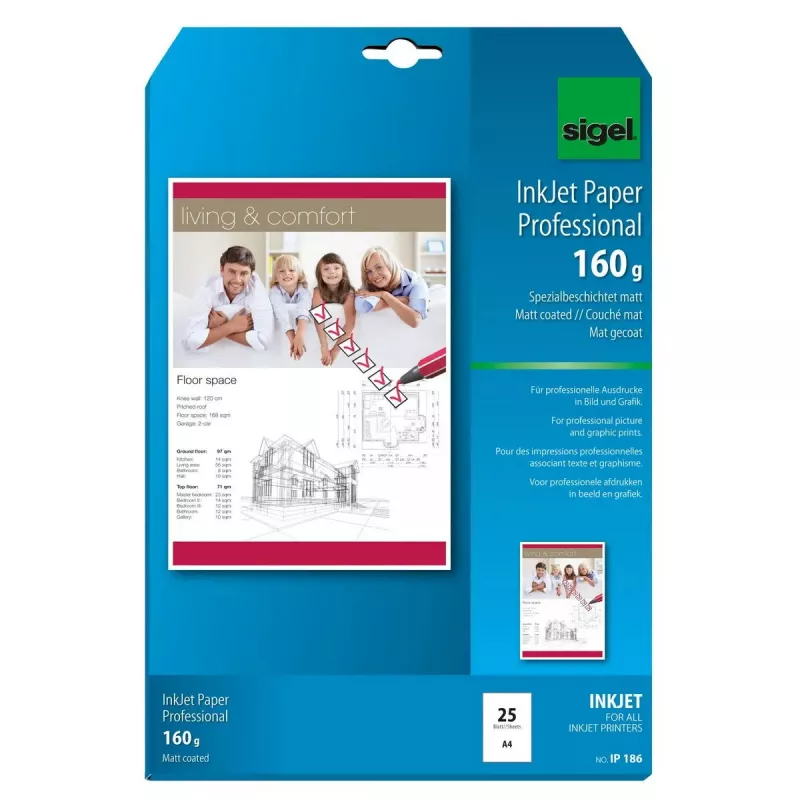 Spausdinimo popierius A4 Sigel IP186 matinis 25 lapai baltas