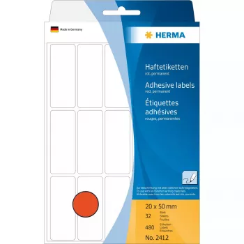 Universalios etiketės HERMA 2412 20x50 mm raudonos popierinės matinės rankiniam užrašymui