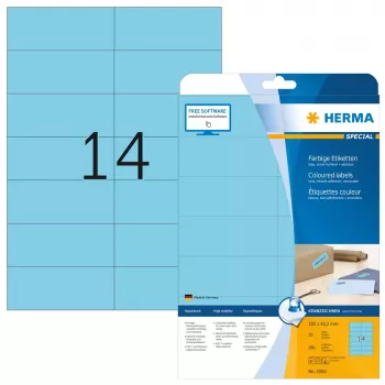 Lipnios spausdintuvo etiketės HERMA Spalvotos etiketės A4 105x42.3 mm mėlynos