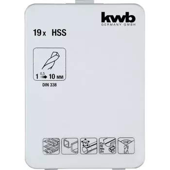 Grąžtų rinkinys KWB 421856 19 vnt. sukamieji grąžtai 1,0–10 mm