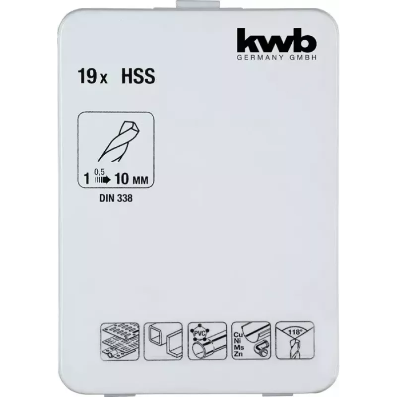 Grąžtų rinkinys KWB 421856 19 vnt. sukamieji grąžtai 1,0–10 mm