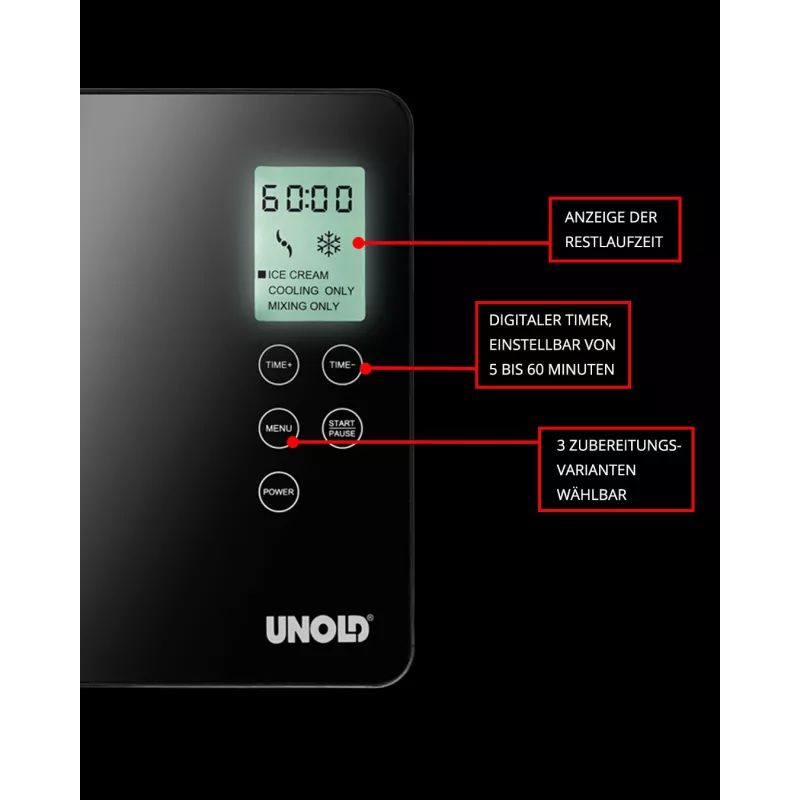 “Unold 48845” ledų gaminimo aparatas Kompresorinis ledų gaminimo aparatas 2 l 180 W Juoda, Nerūdijantis plienas