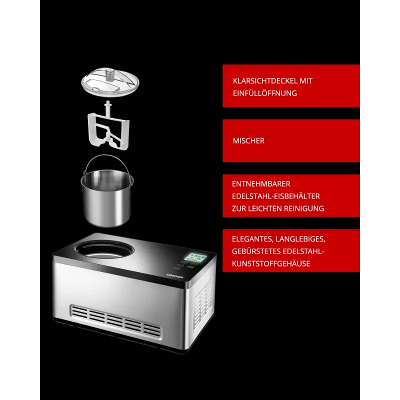 “Unold 48845” ledų gaminimo aparatas Kompresorinis ledų gaminimo aparatas 2 l 180 W Juoda, Nerūdijantis plienas