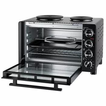 Unold maža virtuvė viskas viename, laisvai pastatoma viryklė, juoda, sukiojama, juoda, metalas, stiklas