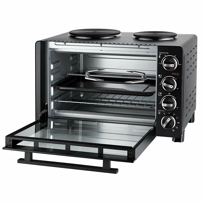 Unold maža virtuvė viskas viename, laisvai pastatoma viryklė, juoda, sukiojama, juoda, metalas, stiklas