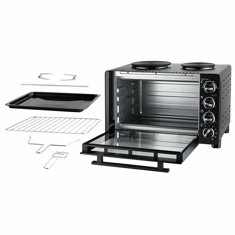 Unold maža virtuvė viskas viename, laisvai pastatoma viryklė, juoda, sukiojama, juoda, metalas, stiklas