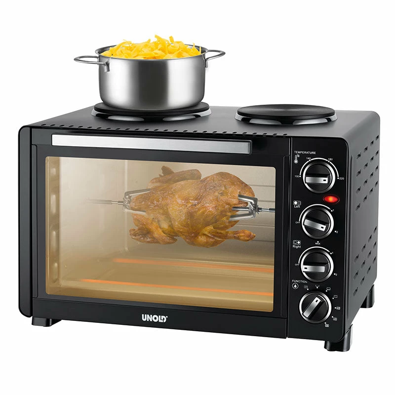 Unold maža virtuvė viskas viename, laisvai pastatoma viryklė, juoda, sukiojama, juoda, metalas, stiklas