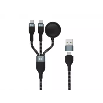 USB A į 2× USB-C 3-in-1 greito įkrovimo duomenų kabelis Conceptronic ETTA08B15 — 1,5 m, USB 2.0, 5 A, Apple Watch įkroviklis, 100 W E‑Mark