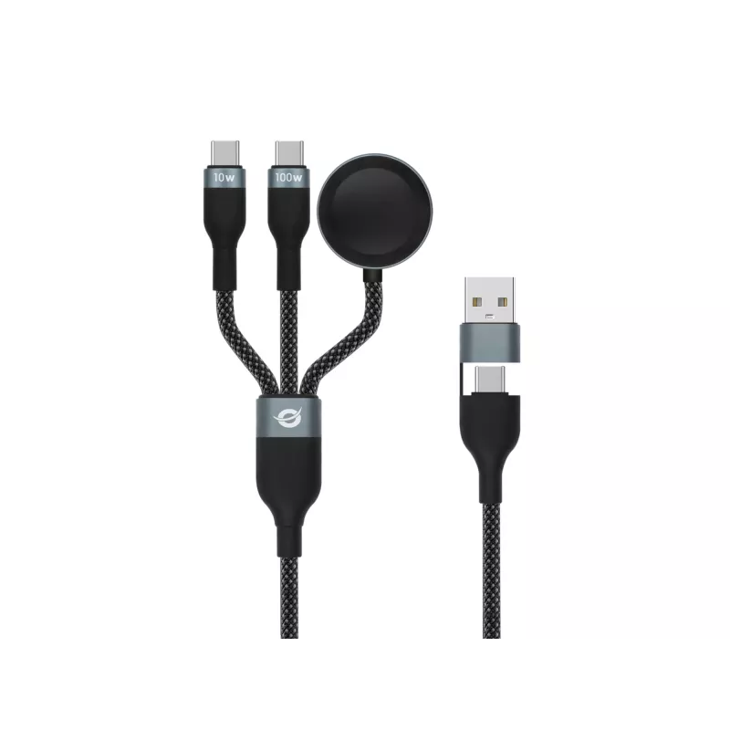 USB A į 2× USB-C 3-in-1 greito įkrovimo duomenų kabelis Conceptronic ETTA08B15 — 1,5 m, USB 2.0, 5 A, Apple Watch įkroviklis, 100 W E‑Mark
