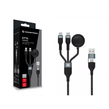 USB A į 2× USB-C 3-in-1 greito įkrovimo duomenų kabelis Conceptronic ETTA08B15 — 1,5 m, USB 2.0, 5 A, Apple Watch įkroviklis, 100 W E‑Mark