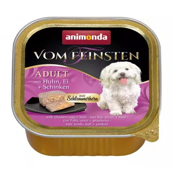 Šlapias šunų maistas animonda Vom Feinsten Gourmet Core — Vištiena, kiaušinis ir kumpis, 150 g dėklas, be grūdų, suaugusiems mažų veislių šunims (5–10 kg)