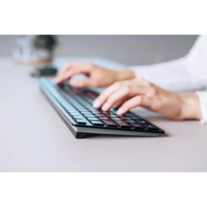 Klaviatūra Cherry KW 9100 plonas belaidė RF + Bluetooth QWERTY UK anglų juoda 108 klavišai 1,2 m laidas