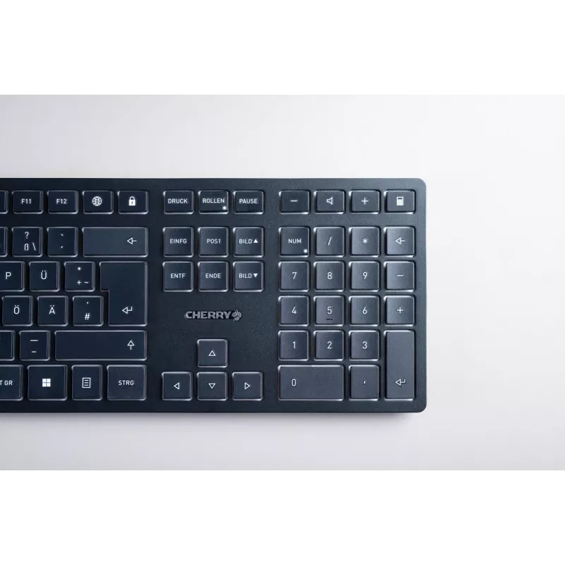 Klaviatūra Cherry KW 9100 plonas belaidė RF + Bluetooth QWERTY UK anglų juoda 108 klavišai 1,2 m laidas