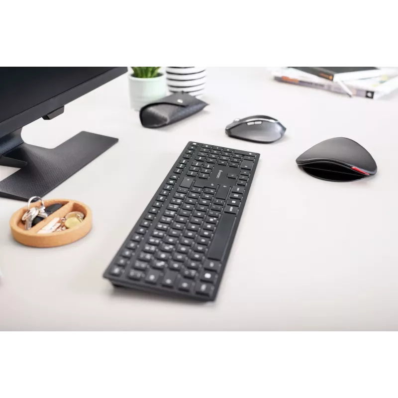 Klaviatūra Cherry KW 9100 plonas belaidė RF + Bluetooth QWERTY UK anglų juoda 108 klavišai 1,2 m laidas