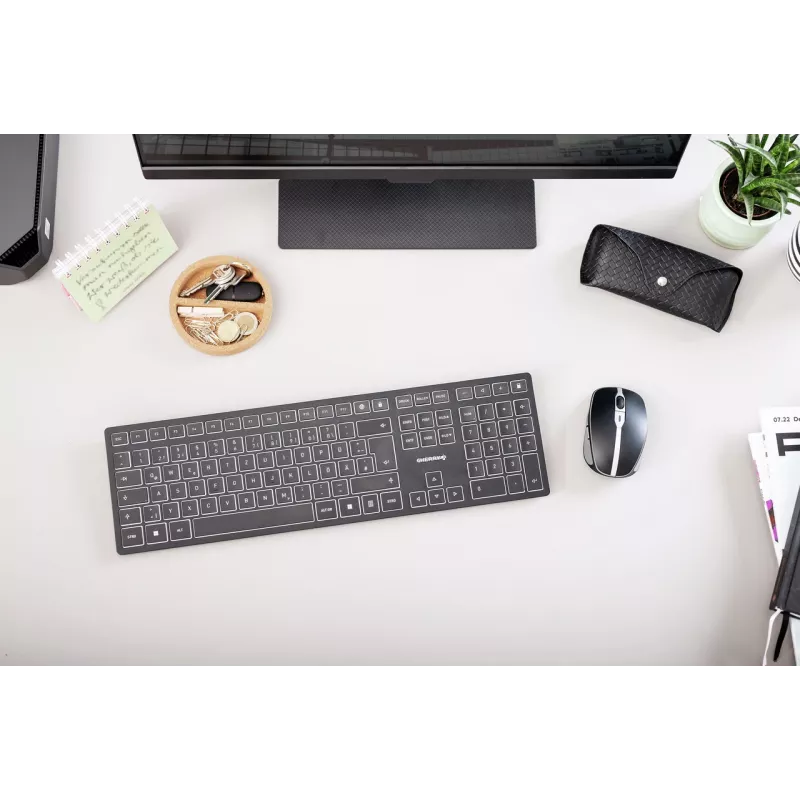 Klaviatūra Cherry KW 9100 plonas belaidė RF + Bluetooth QWERTY UK anglų juoda 108 klavišai 1,2 m laidas