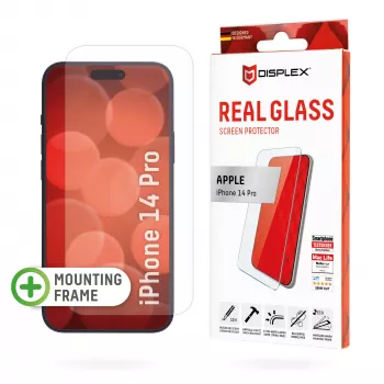 Displex ekrano apsauga (10H) Apple iPhone 14 Pro, EASY-ON® Eco tvirtinimo rėmelis, grūdintas stiklas, atspari įbrėžimams apsauginė plėvelė, tinkama naudoti su dėklu