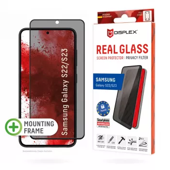 „Displex“ privatumo ekrano apsauga (10H), skirta „Samsung Galaxy S22/S23“, su „Eco“ tvirtinimo rėmeliu, privatumo filtru